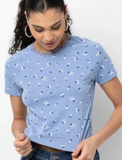 Floral Print Ribbed T-shirt