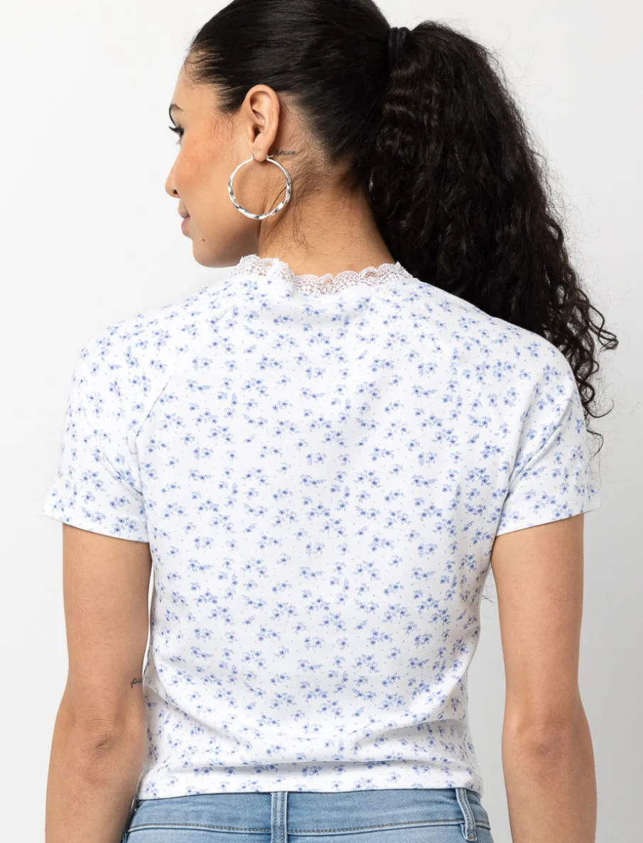 Floral Print Ribbed T-shirt