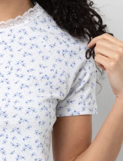 Floral Print Ribbed T-shirt
