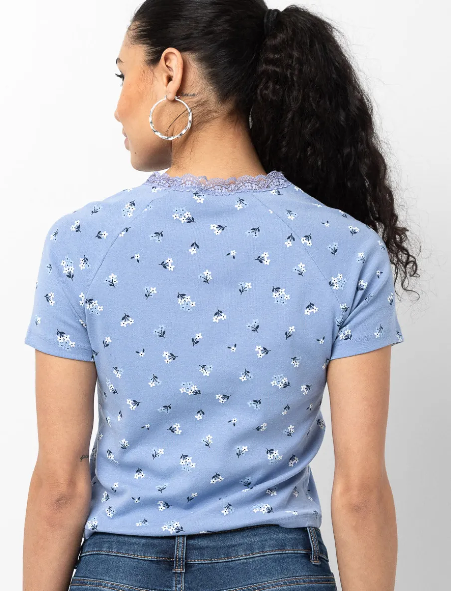 Floral Print Ribbed T-shirt