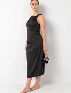 Floral Satin Dress with Gathered Waist