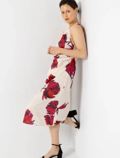 Floral Satin Dress with Gathered Waist