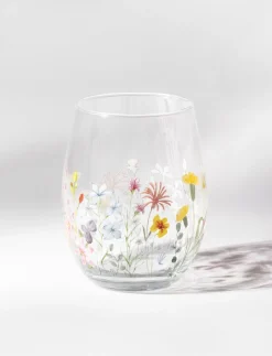 Floral Stemless Wine Glass