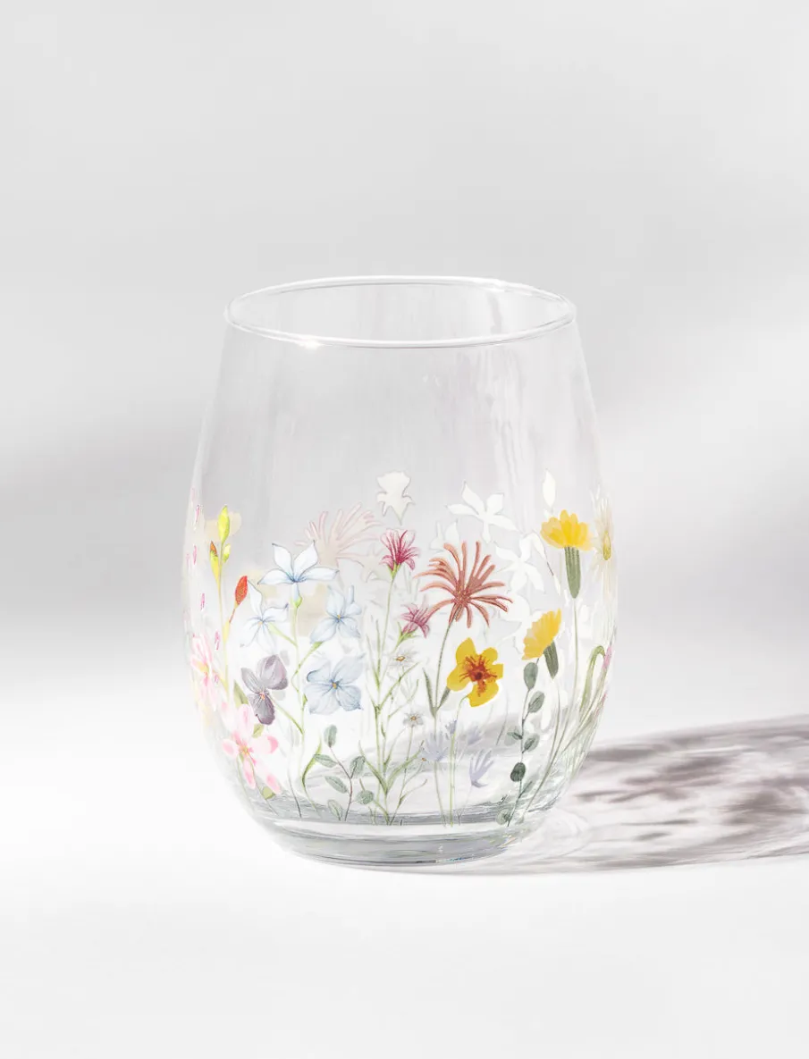 Floral Stemless Wine Glass