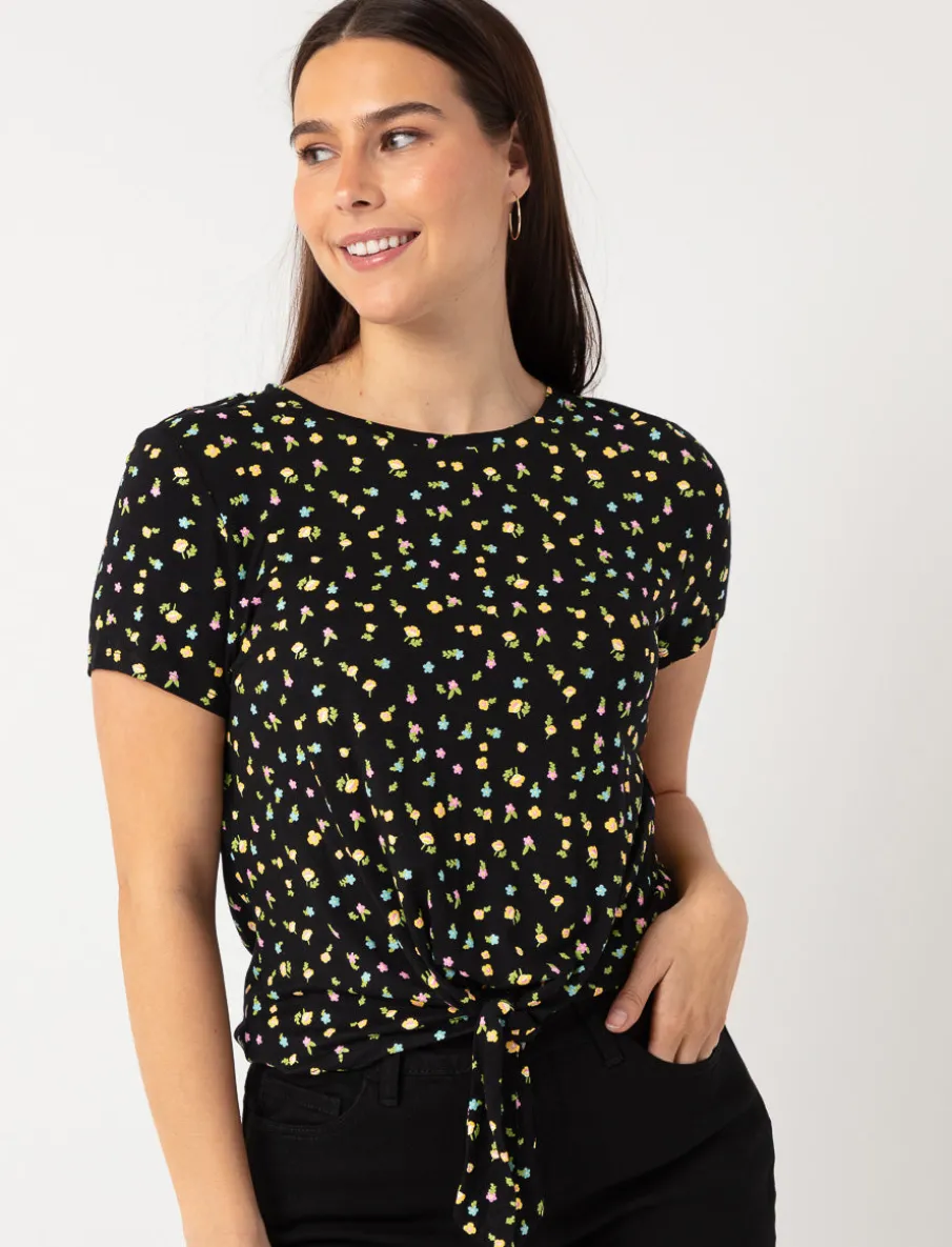 Floral Tie-front T-shirt