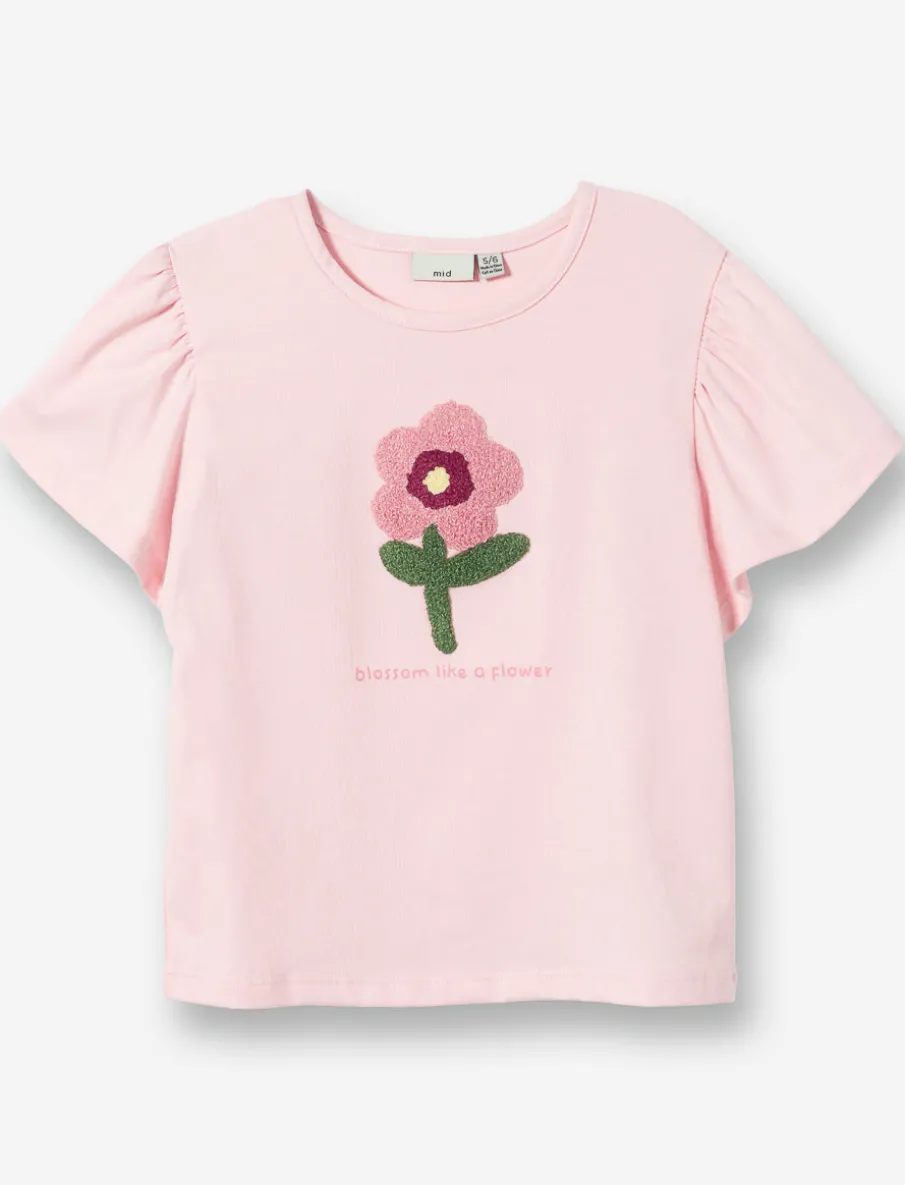 Floral T-shirt with Pleated Sleeves