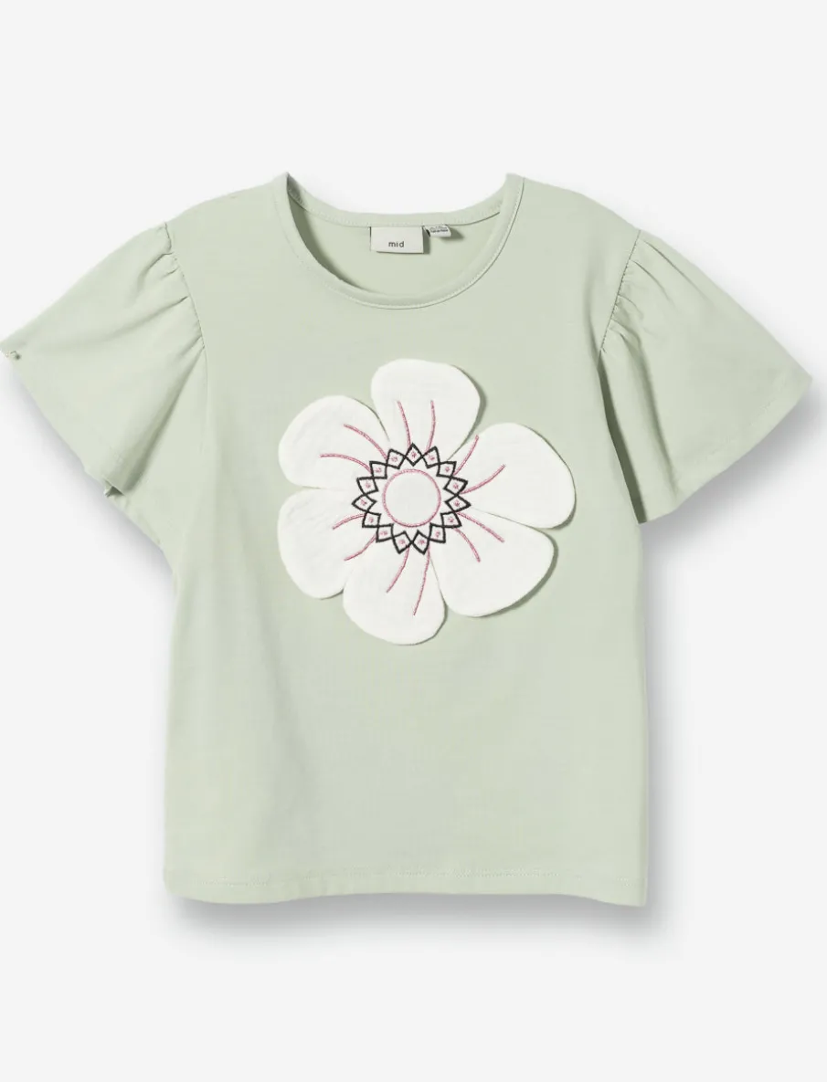 Floral T-shirt with Pleated Sleeves