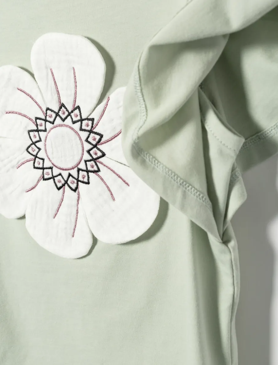 Floral T-shirt with Pleated Sleeves