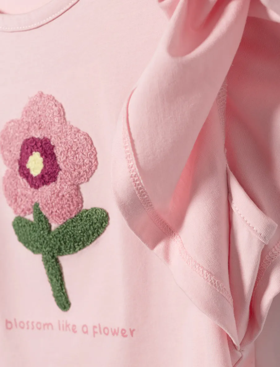 Floral T-shirt with Pleated Sleeves