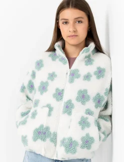 Floral Zip-up Sherpa Sweater