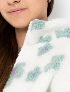 Floral Zip-up Sherpa Sweater