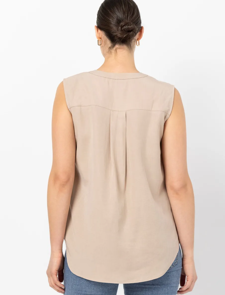 Gathered V-neck Sleeveless Blouse