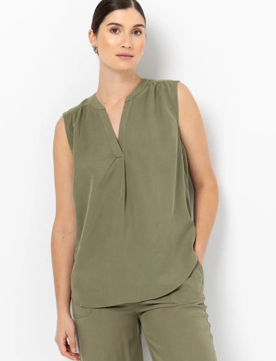 Gathered V-neck Sleeveless Blouse