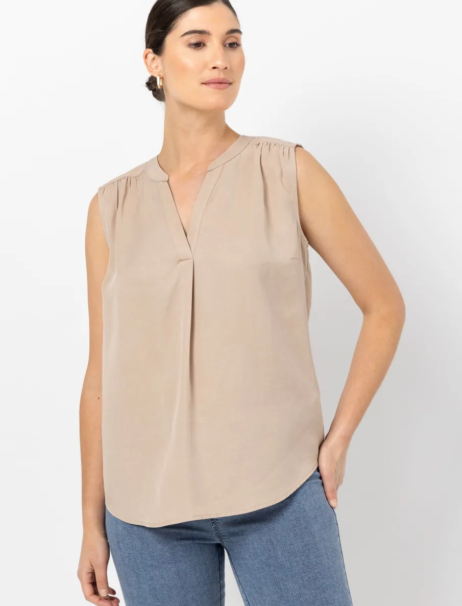 Gathered V-neck Sleeveless Blouse