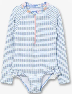 Gingham 1-piece Rash Guard Swimsuit - Little Girl