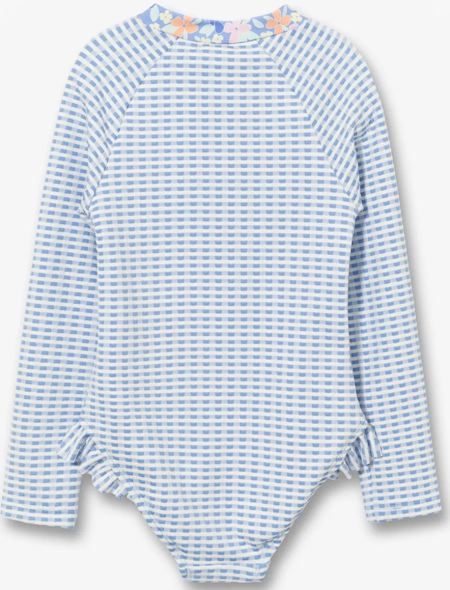 Gingham 1-piece Rash Guard Swimsuit - Little Girl