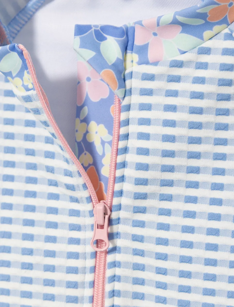 Gingham 1-piece Rash Guard Swimsuit - Little Girl