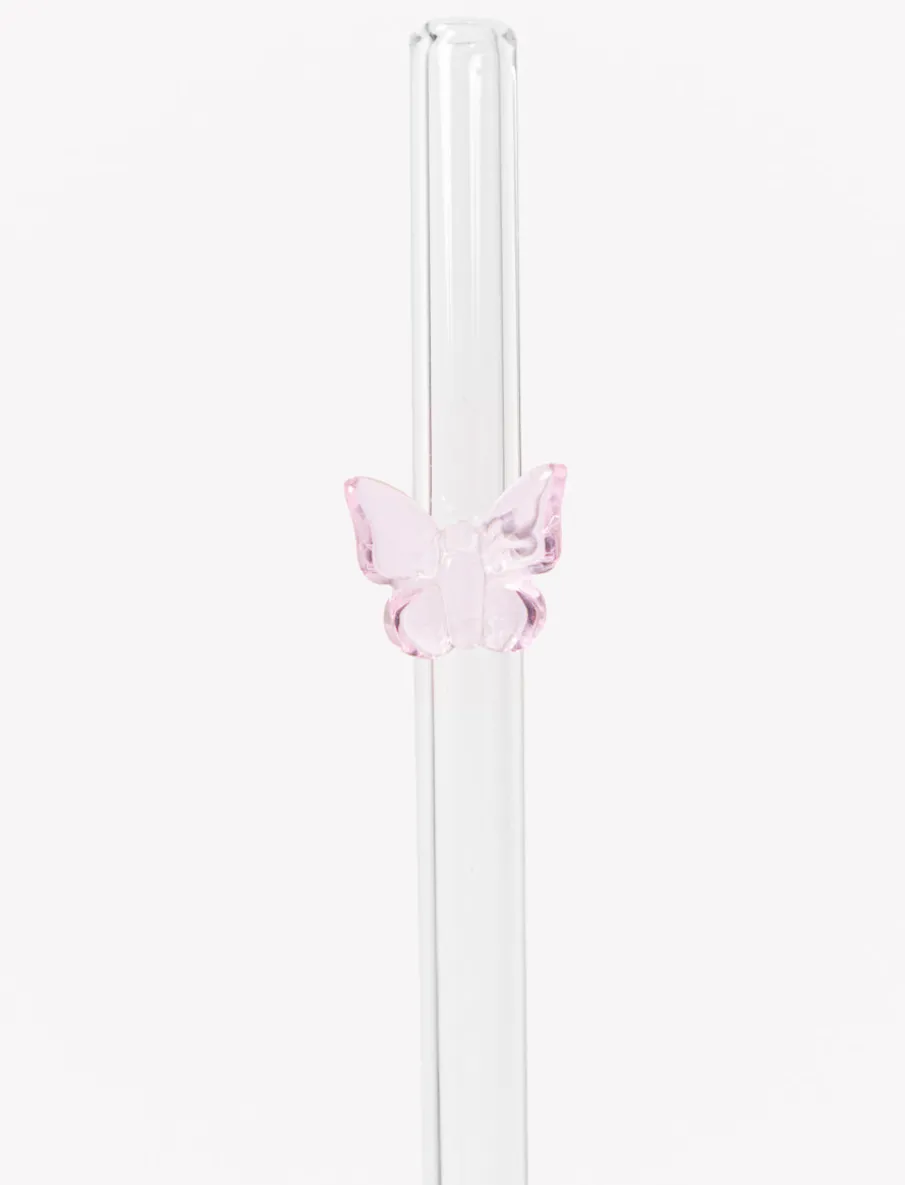 Glass Straw with Butterfly