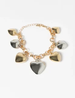Gold and Silver-tone Heart Charm Bracelet