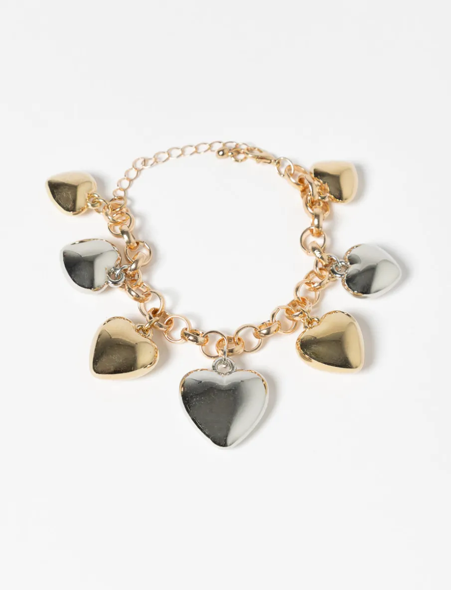 Gold and Silver-tone Heart Charm Bracelet
