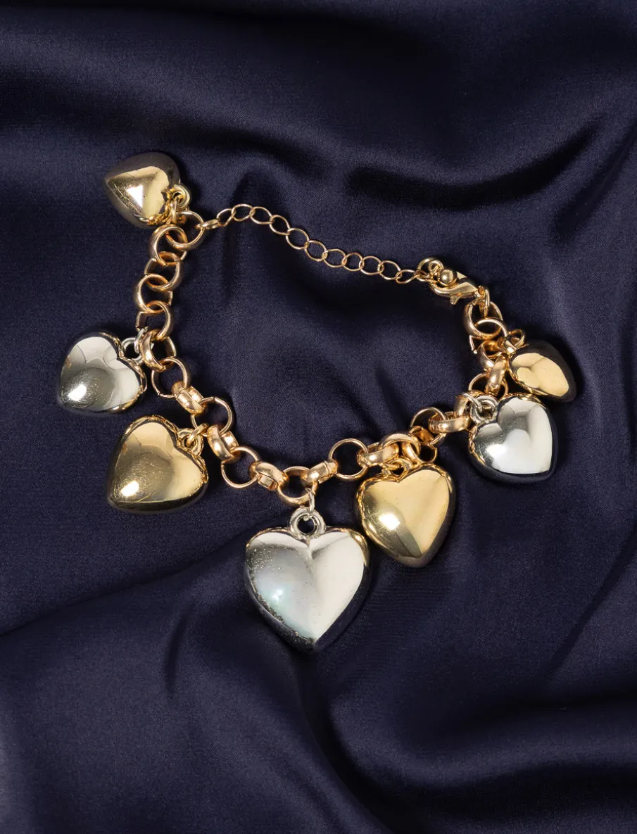 Gold and Silver-tone Heart Charm Bracelet