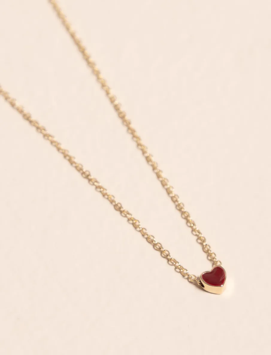 Gold-tone Necklace with Red Heart Pendant