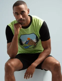 Graphic T-shirt with Contrasting Sleeves