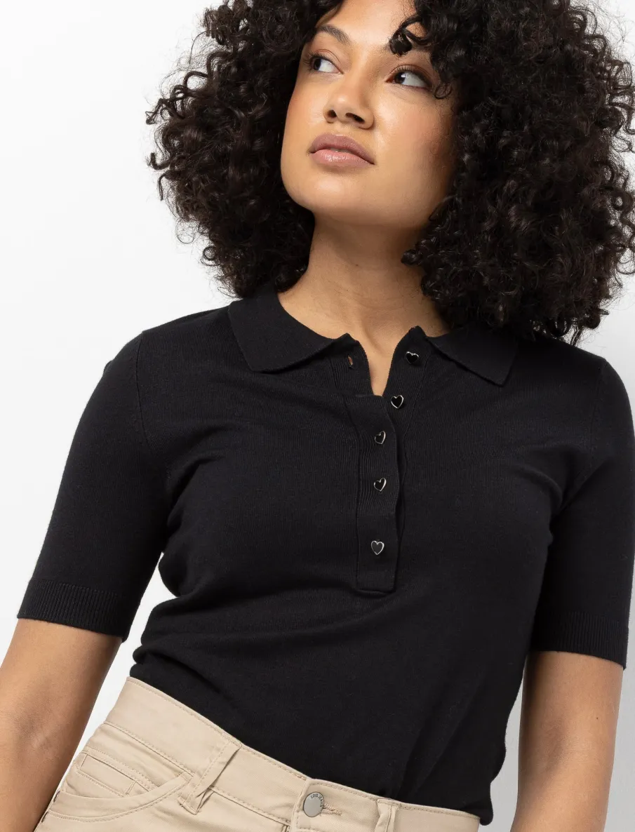 Heart Fine-knit Polo T-shirt