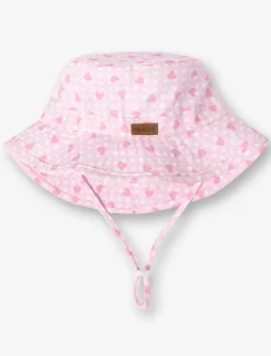 Heart Print Sun Hat with Drawstrings