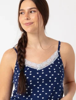 Heart-Print Lace-Trim PJ Tank Top