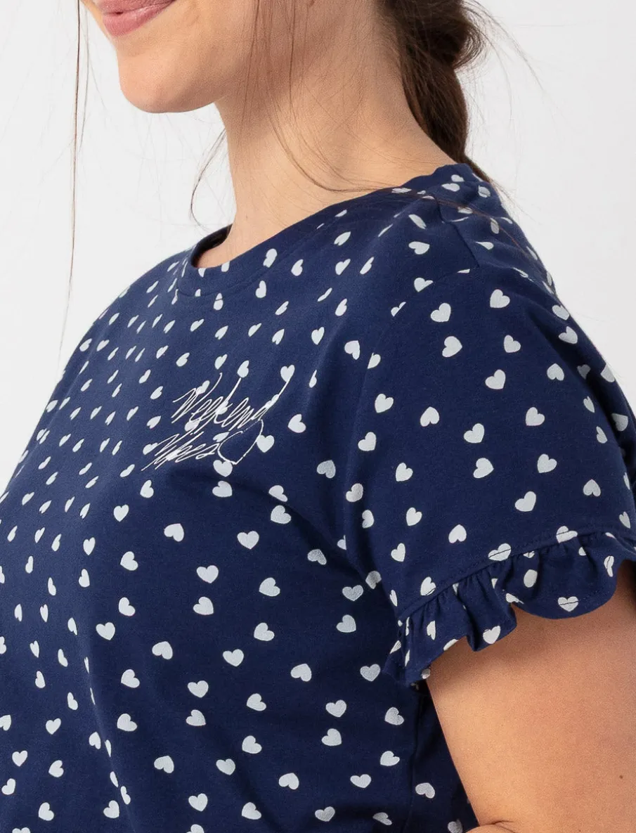 Heart-Print Ruffle-Sleeve PJ Top