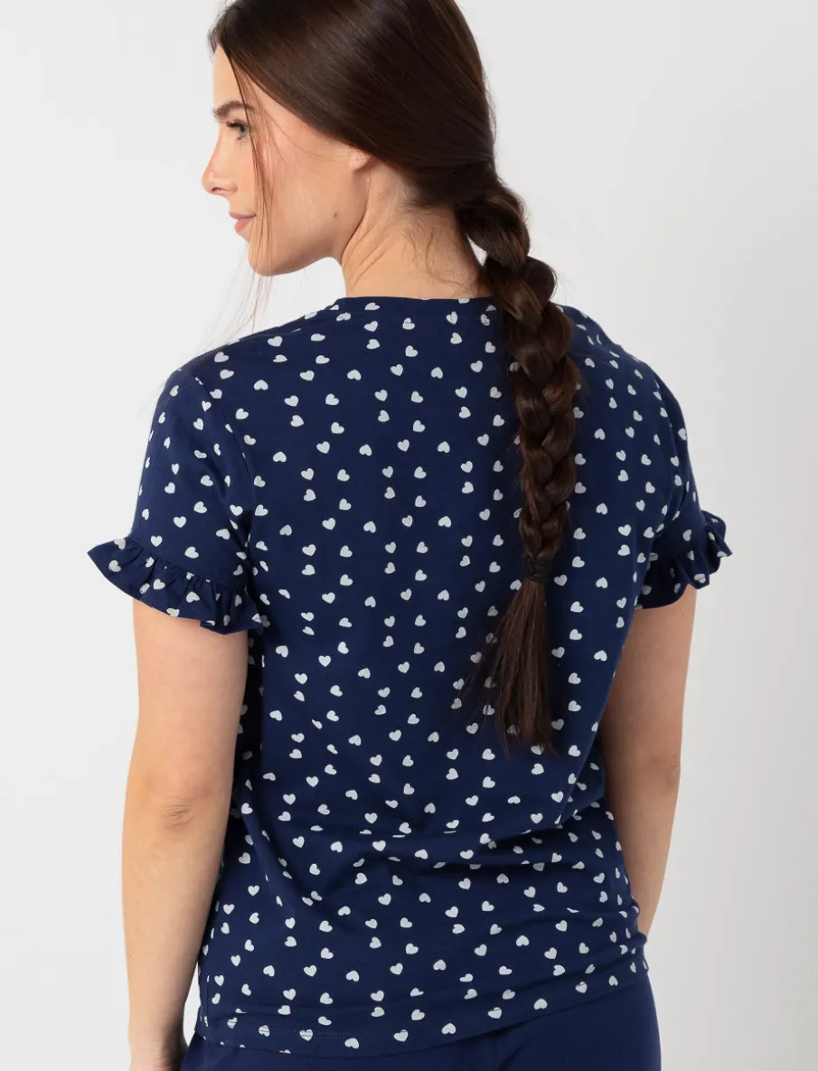 Heart-Print Ruffle-Sleeve PJ Top