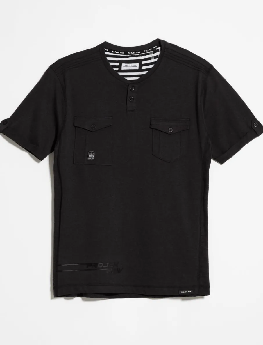 Henley Collar T-shirt with Chest Pocket