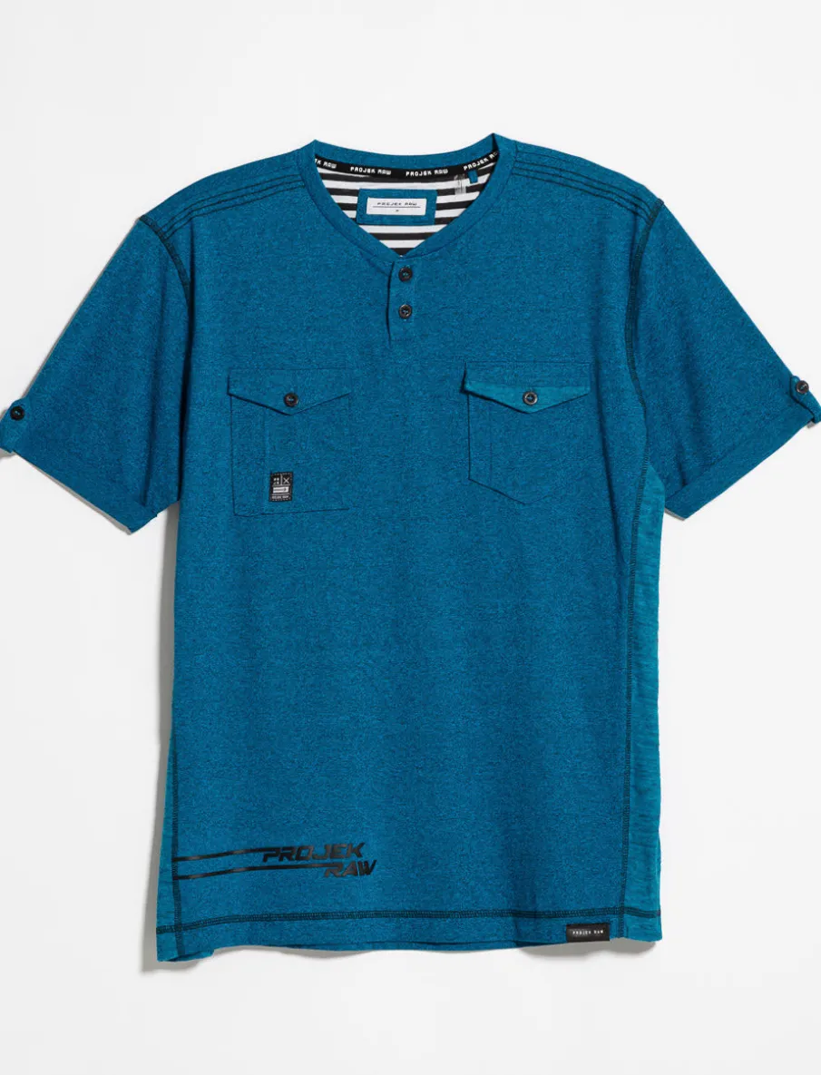 Henley Collar T-shirt with Chest Pocket