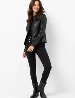 High-waisted Pants with Decorative Buttons