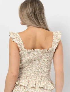 Honeycomb Tank Top with Ruffled Straps