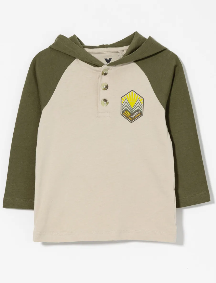 Hooded Organic Cotton T-shirt with Buttons