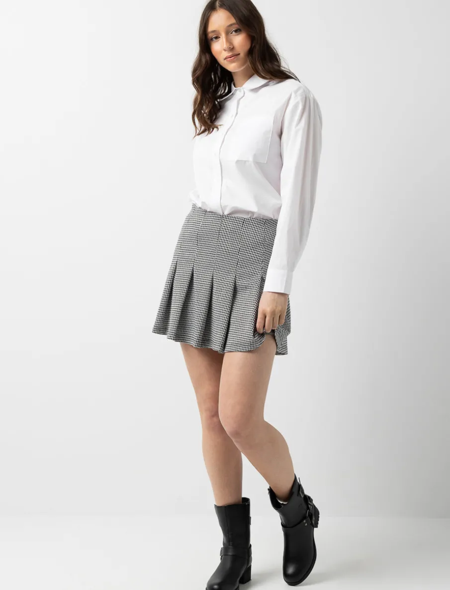 Houndstooth Pleated Mini Skirt