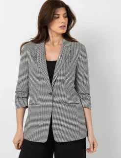 Houndstooth 3/4-sleeve Blazer