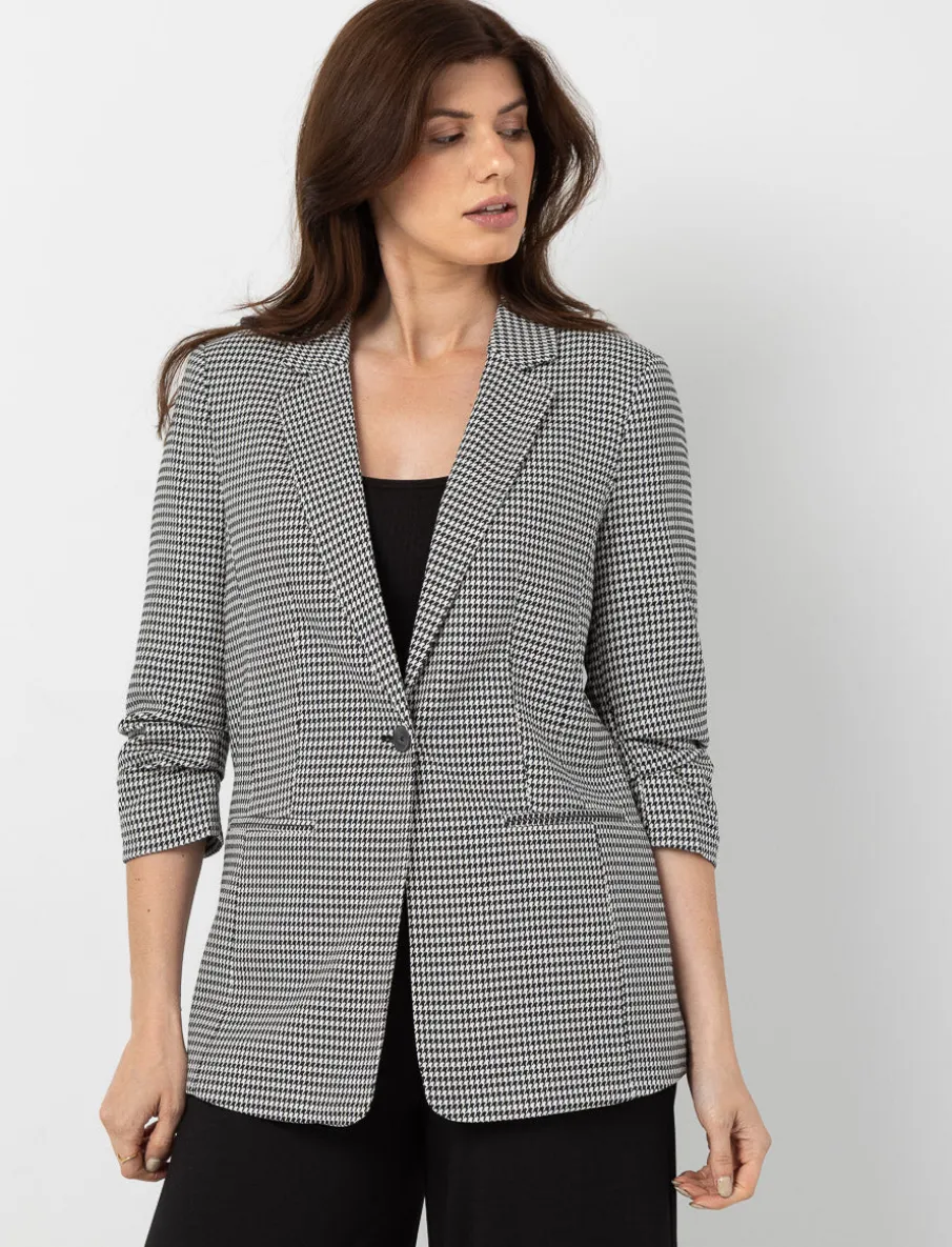 Houndstooth 3/4-sleeve Blazer