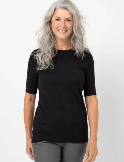 Knit Short-sleeve Sweater with Decorative Buttons