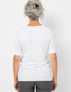 Knit Short-sleeve Sweater with Decorative Buttons