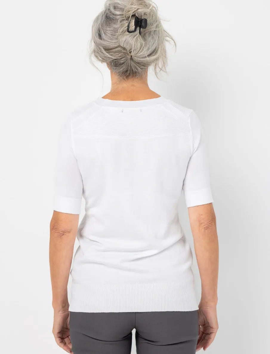 Knit Short-sleeve Sweater with Decorative Buttons