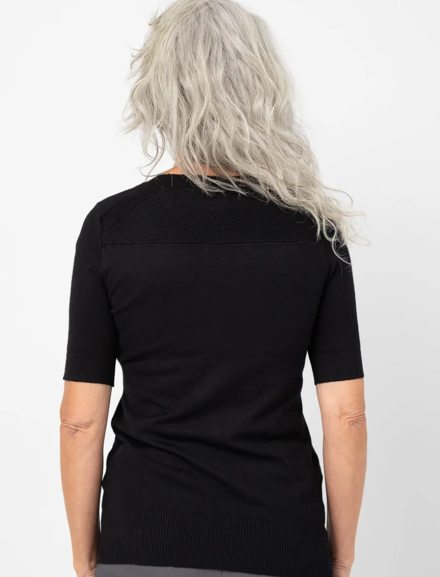 Knit Short-sleeve Sweater with Decorative Buttons