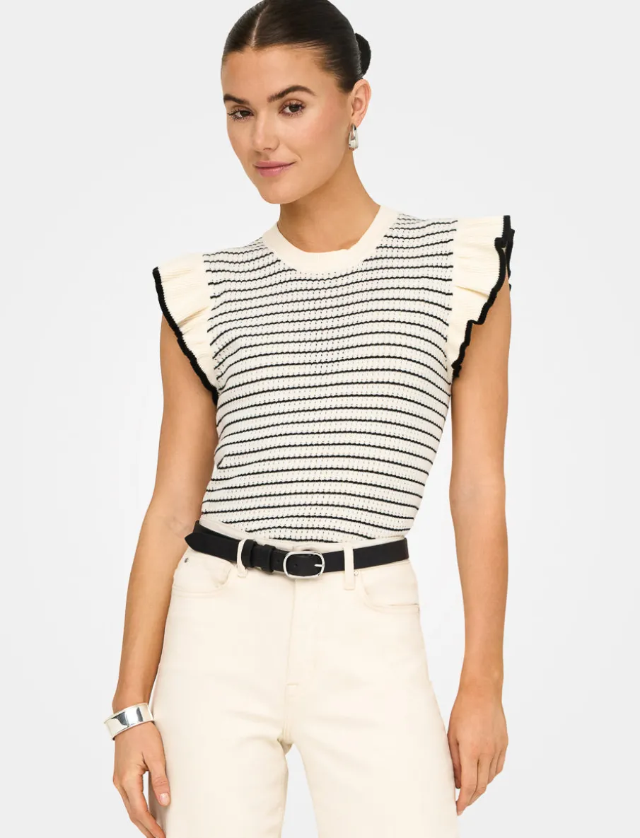 Knit T-Shirt with Ruffle Sleeves