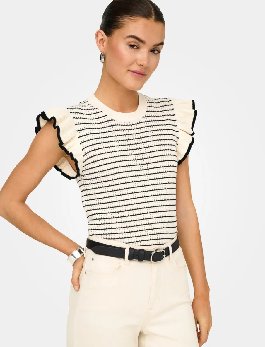 Knit T-Shirt with Ruffle Sleeves