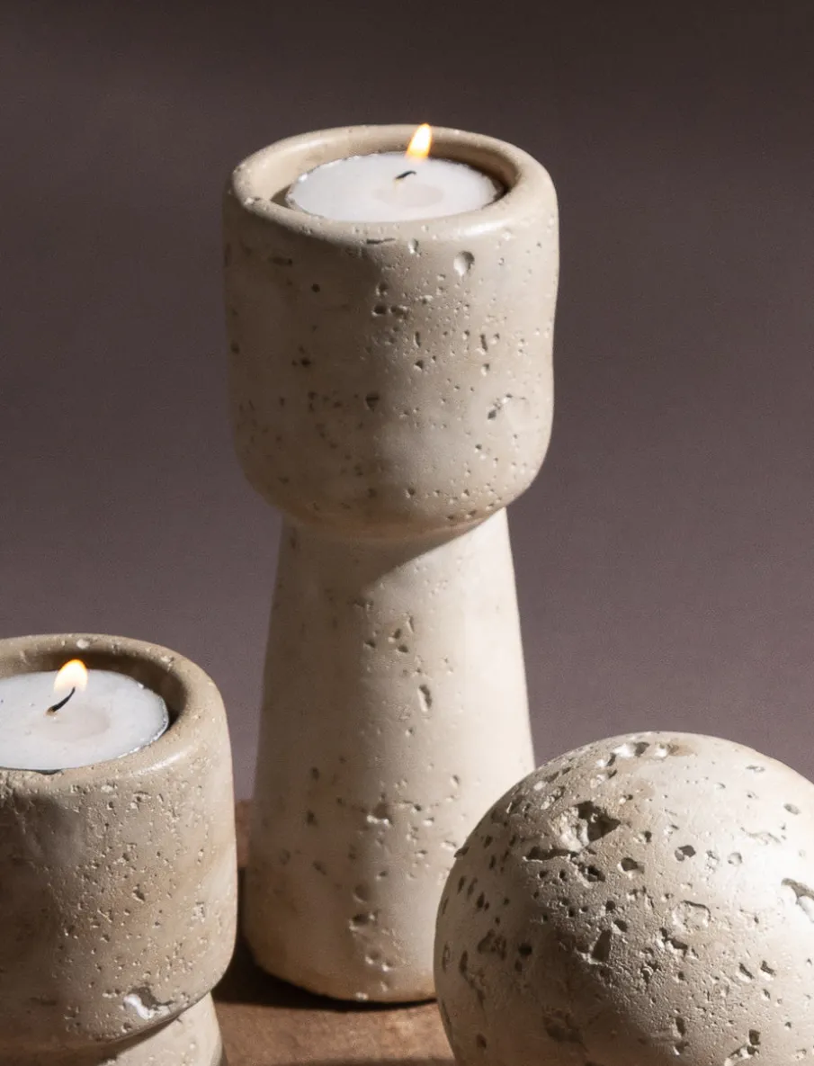 Large Travertine-look Candle Holder