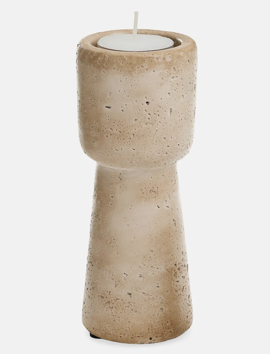 Large Travertine-look Candle Holder