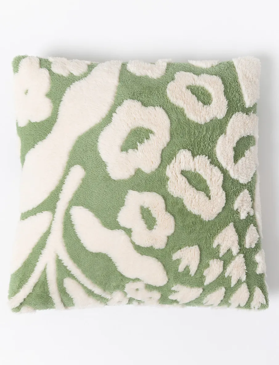 Leaf Print Jacquard Sherpa Cushion