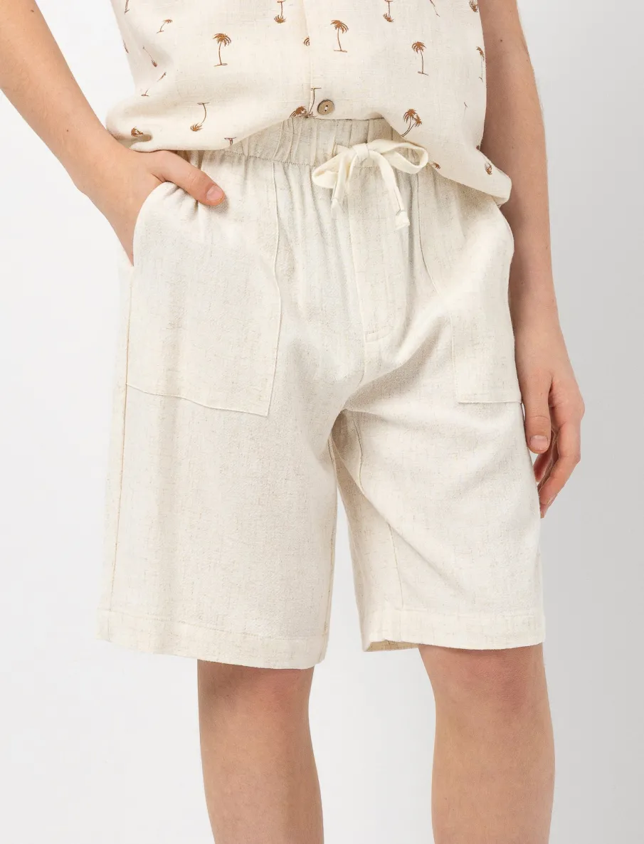 Linen-Blend Elastic-waist Shorts